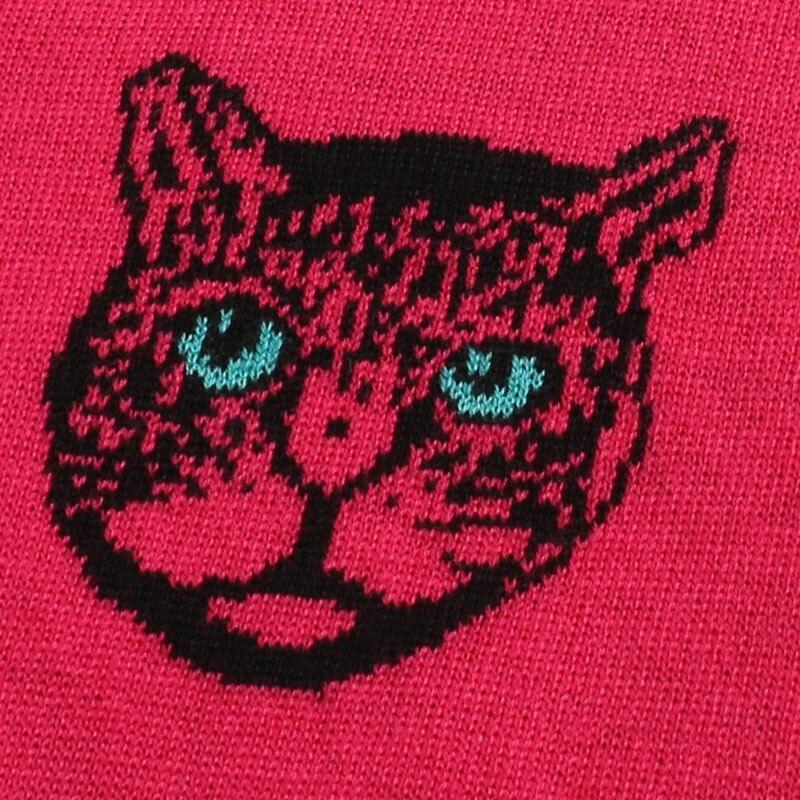 Cat Cardigan Sweater - Red