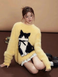 Retro Cat Bow Plush Sweater