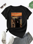 Scared Cat Print T-Shirt