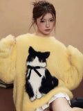 Retro Cat Bow Plush Sweater