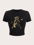 Cat Guitar Crop T-Shirt