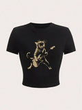 Cat Guitar Crop T-Shirt