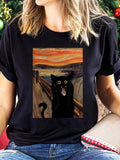 Scared Cat Print T-Shirt