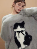 Retro Cat Bow Plush Sweater