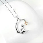 Silver Cat and Full Moon Pendant