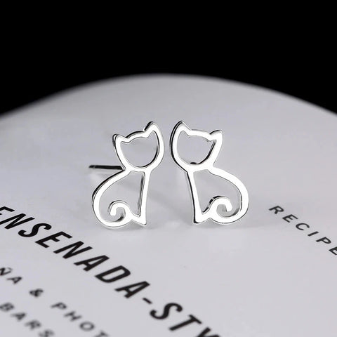 Silver Cat Earrings