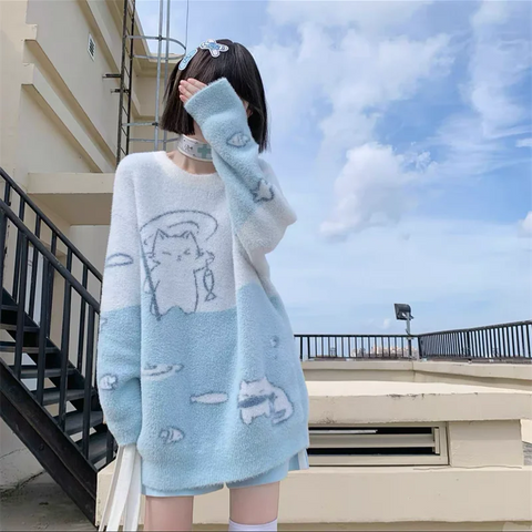 Japanese Cat Fishing Sweater