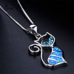 Blue Fire Opal Cat Necklace