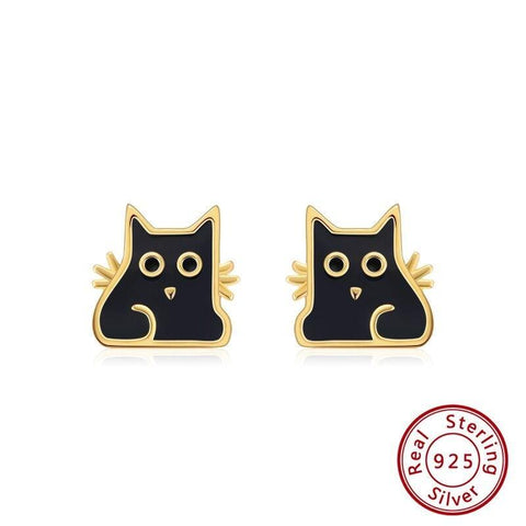 Cat Earrings Black and Gold