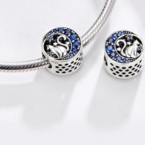Cat and Moon Blue Charm